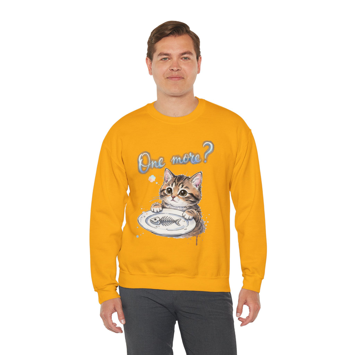 Watercolor painting style 3 Men & Women Cute Cat Pile Crewneck Sweatshirt