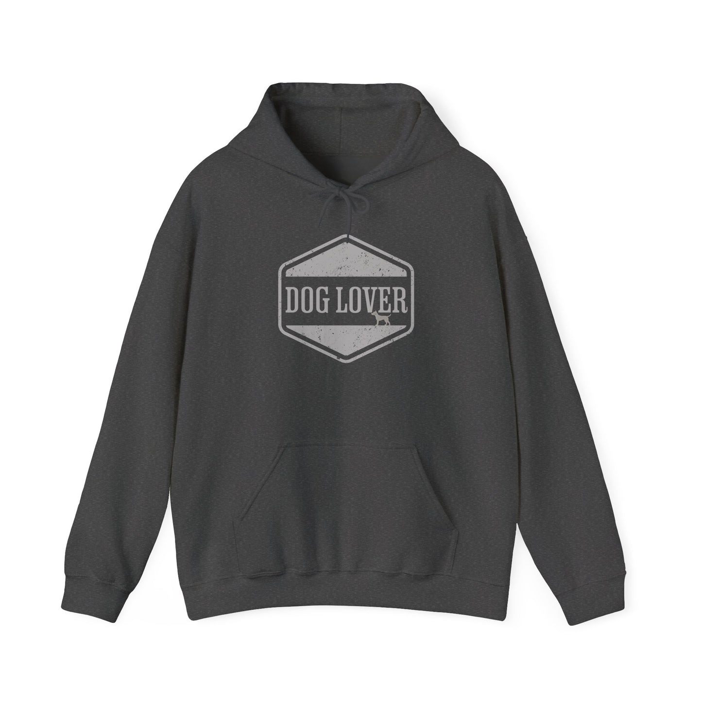 Dog Lover plus Slogan on Back Unisex Pullover Hoodie featuring vintage badge in gray