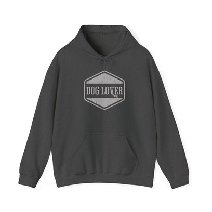 Dog Lover plus Slogan on Back Unisex Pullover Hoodie featuring vintage badge in gray
