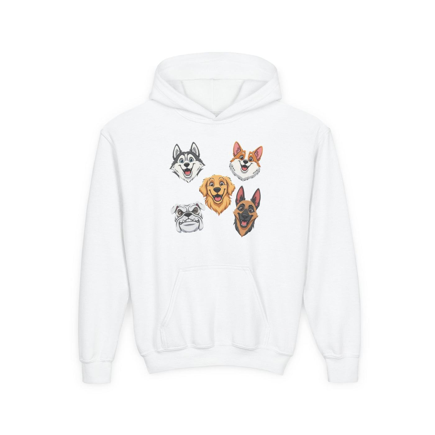 Cute Dog Heads Unisex Youth Hoodie, Fun Pet Lover Sweater, Kids Gift, Animal Lover Apparel, Perfect for Birthdays & Holidays