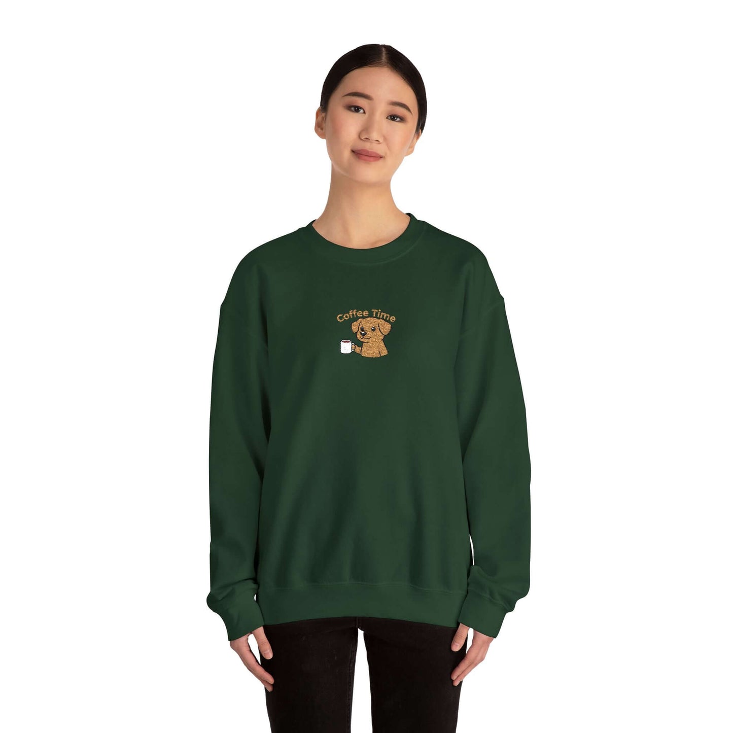 Coffee Time Dog Embroidered Unisex Crewneck Sweatshirt style 1
