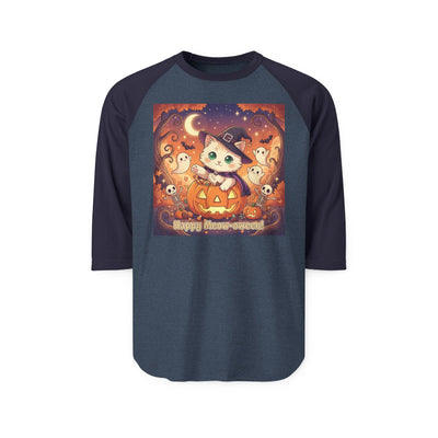 Halloween cute kitten anime style 6 Raglan Shirt, Unisex Halloween Top, Pumpkin Cat Shirt, Cute Cat Tee, Spooky Casual Wear