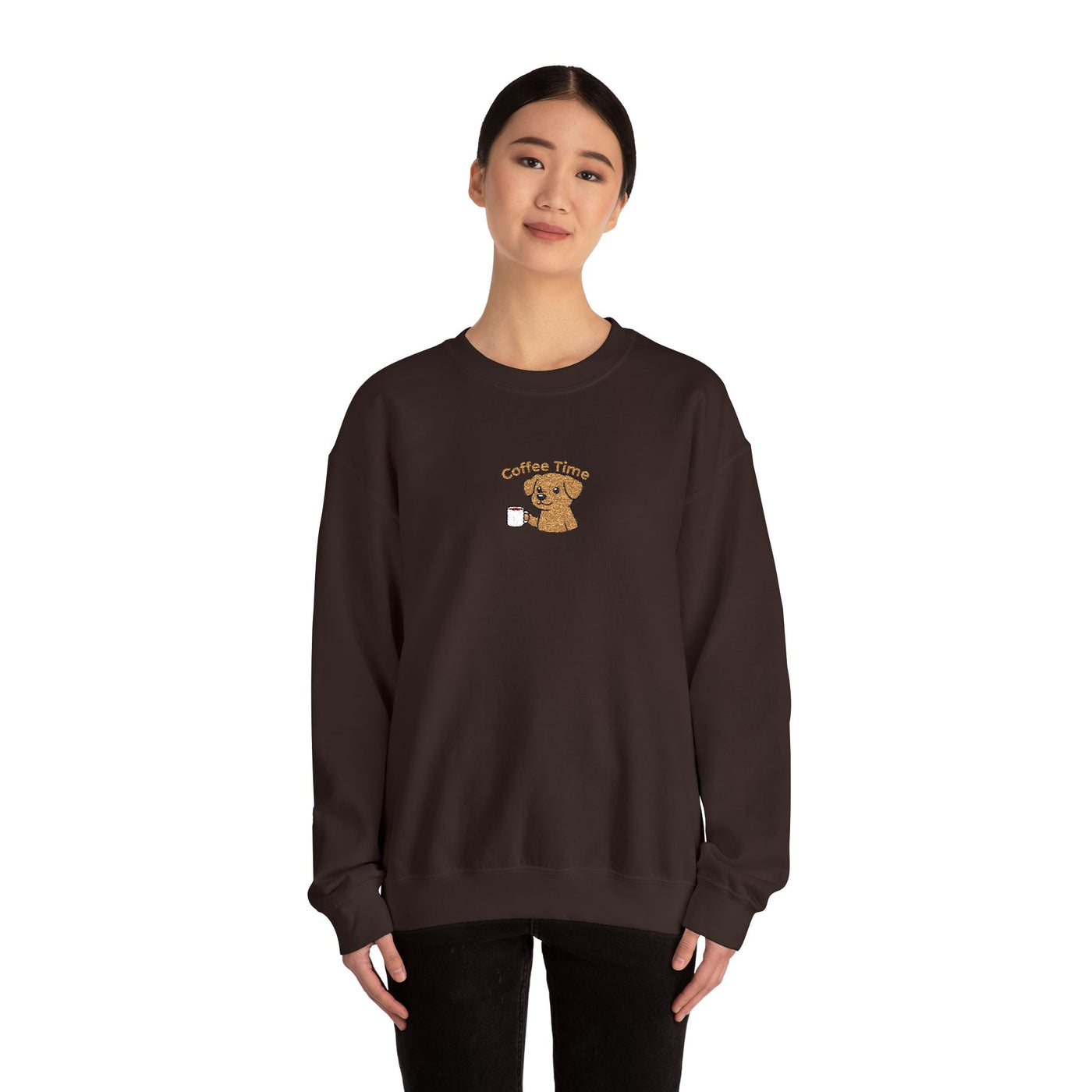 Coffee Time Dog Embroidered style 1 Unisex Crewneck Sweatshirt