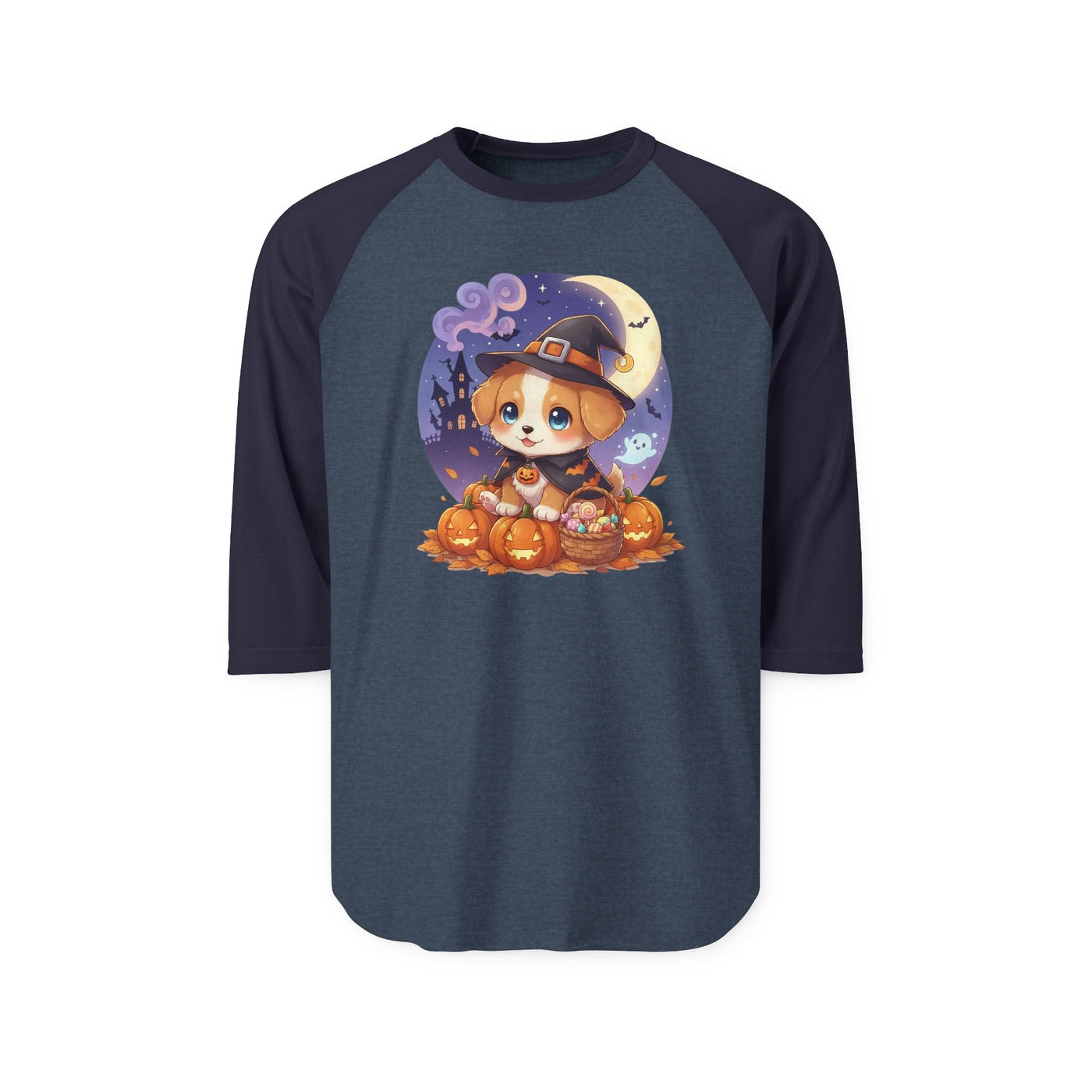 Halloween cute puppy anime style 5 Raglan Shirt, Cute Pet Shirt, Fall Apparel, Unisex Halloween Outfit, Gift for Dog Lovers, Spooky Season Tee
