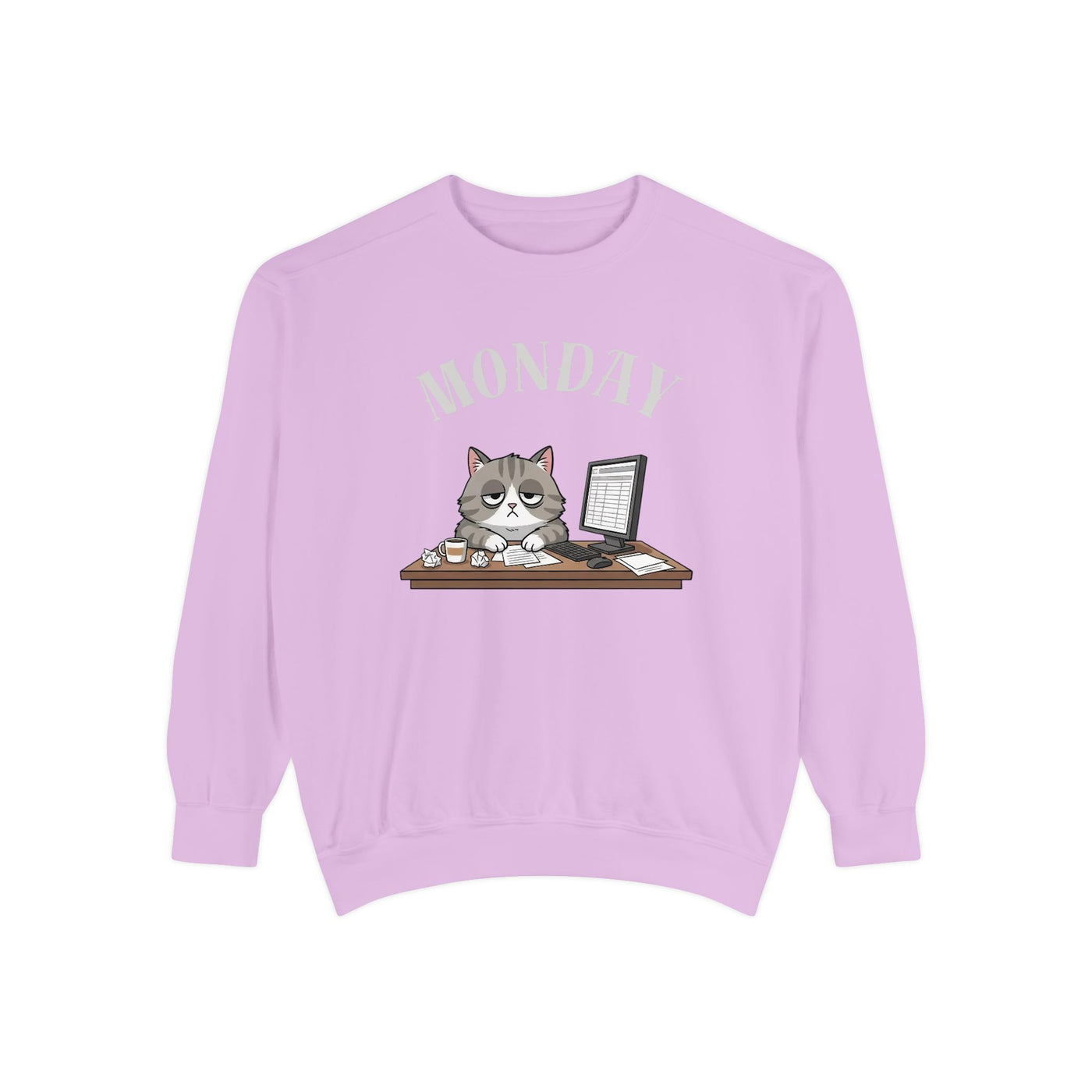 Monday Face Cat Stares Blankly Unisex Crewneck Sweatshirt style 5