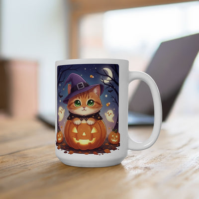 Halloween Themed style 2 Ceramic Mug, Cozy Fall Coffee Cup, Ghosts & Pumpkins Design, Seasonal Gift, Spooky Mug for Halloween Celebrations