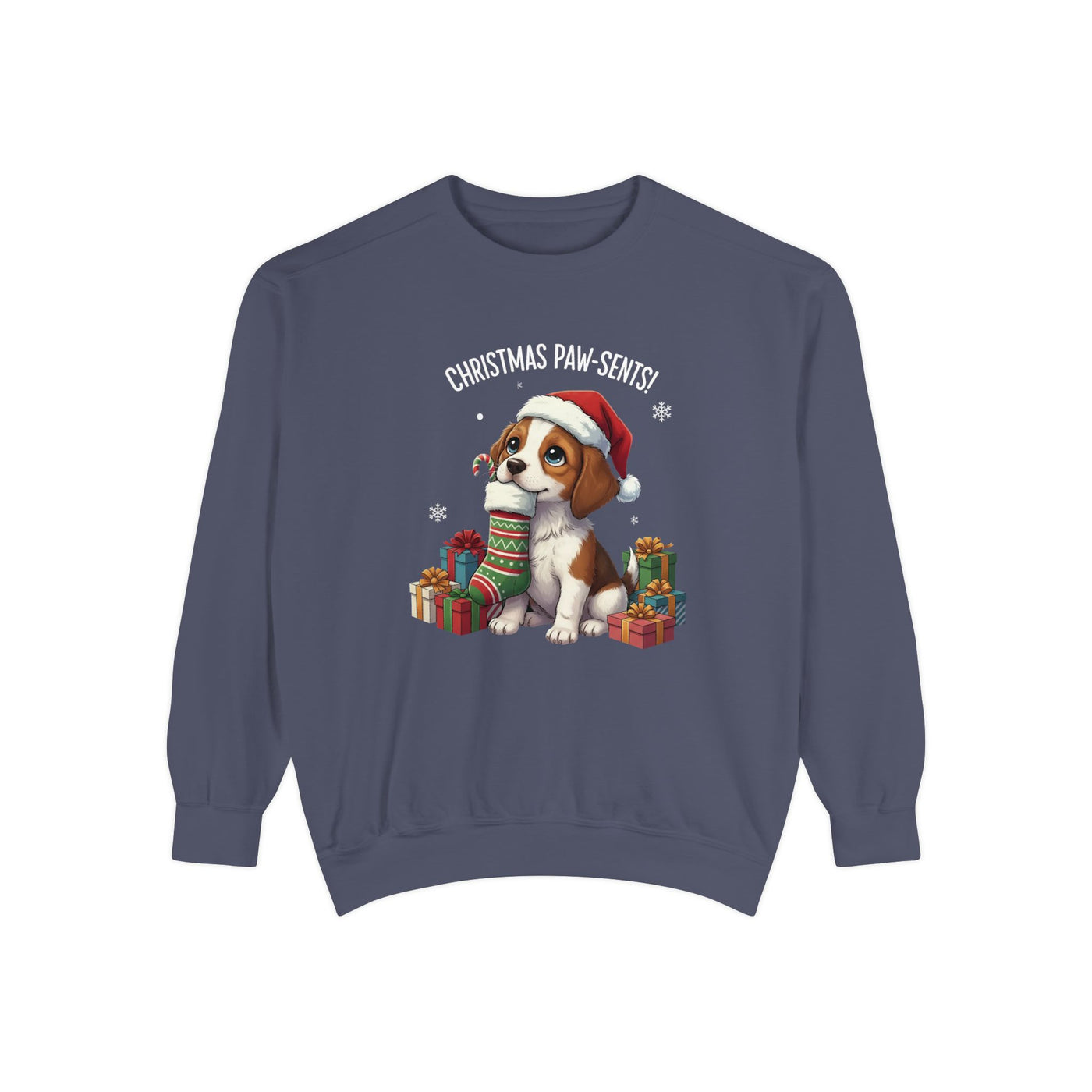 Cute Puppy waiting for Christmas presents style 3 Cozy Graphic Unisex Crewneck Sweatshirt