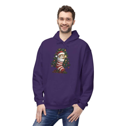 Kitten hiding in Christmas stocking Unisex Fleece Hoodie style 3