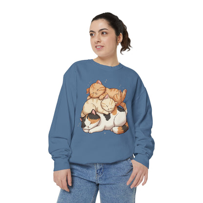 3 Cute Sleeping Cats Cozy Graphic Unisex Crewneck Sweatshirt style 1