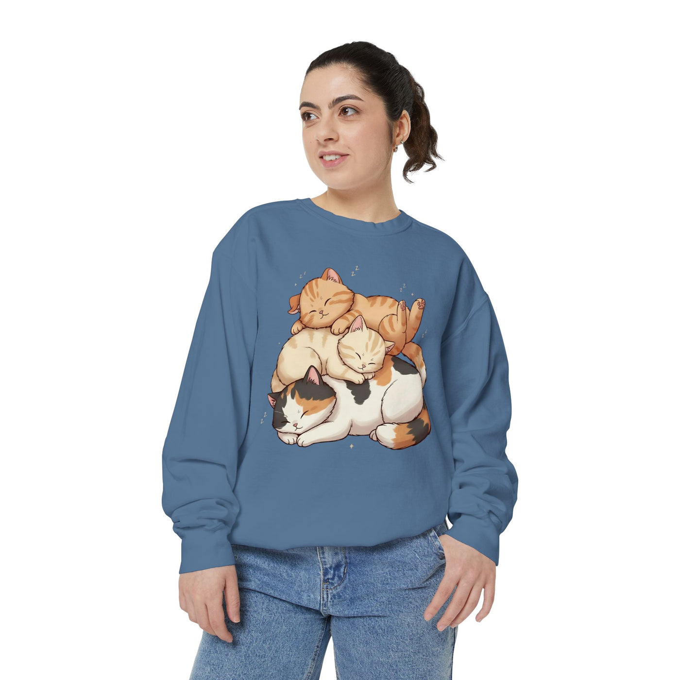 3 Cute Sleeping Cats style 1 Cozy Graphic Unisex Crewneck Sweatshirt