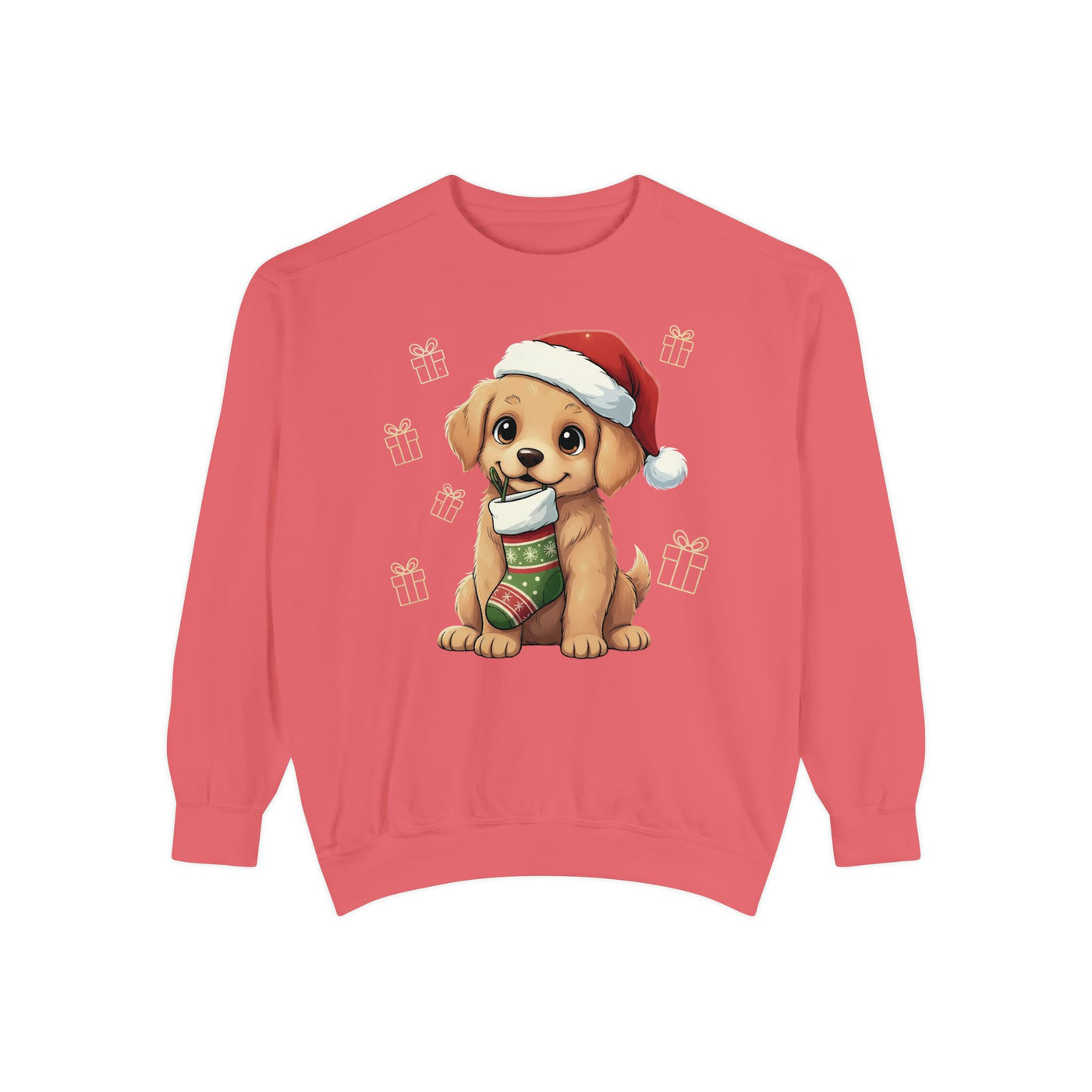 Cute Puppy waiting for Christmas presents style 4 Cozy Graphic Unisex Crewneck Sweatshirt