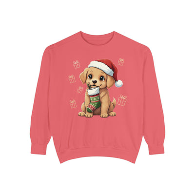 Cute Puppy waiting for Christmas presents style 4 Cozy Graphic Unisex Crewneck Sweatshirt