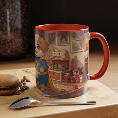 Super Pup Coffee Mug - Cute Puppy in Superhero Costume Accent Mug 11oz