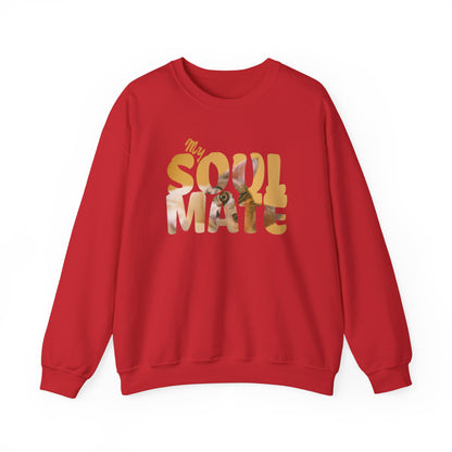 Cat My Soulmate Unisex Crewneck Sweatshirt in red with warm lettering over floral design.