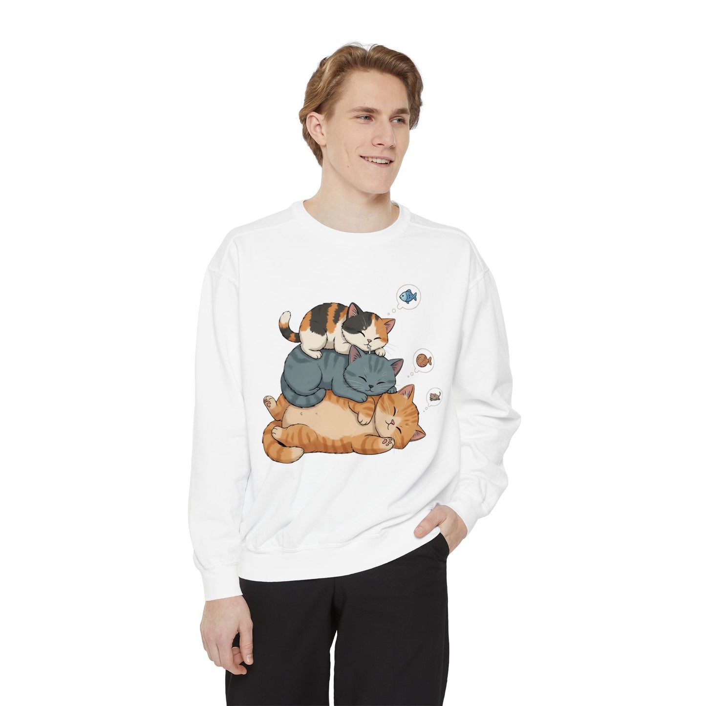 3 Cute Sleeping Cats Cozy Graphic Unisex Crewneck Sweatshirt style 2