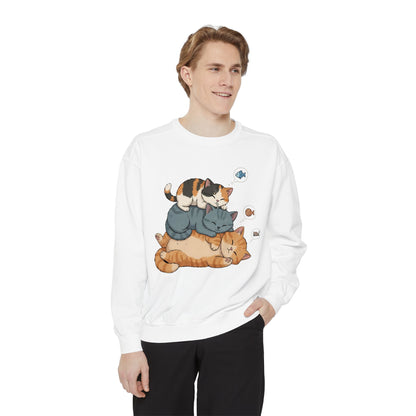 3 Cute Sleeping Cats Cozy Graphic Unisex Crewneck Sweatshirt style 2