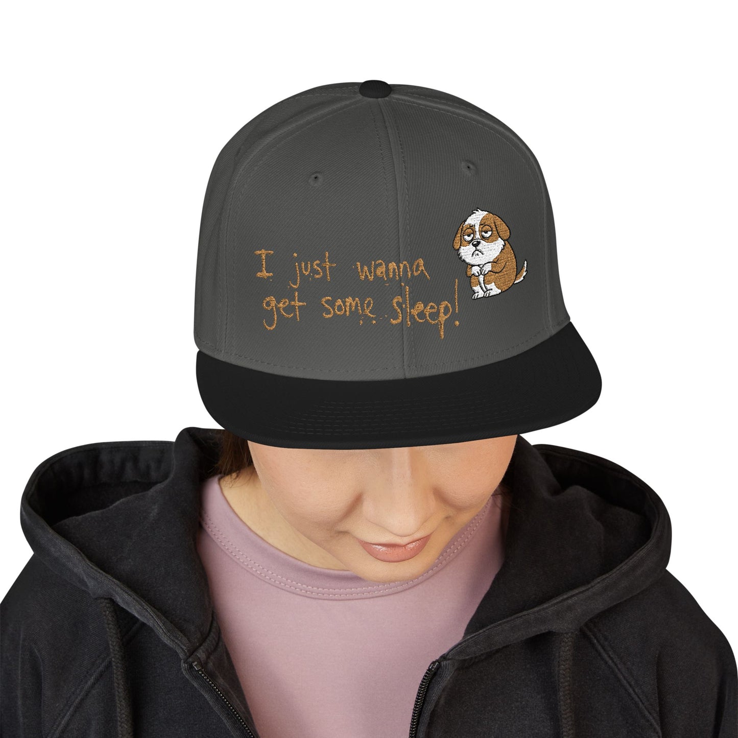 I just wanna get some sleep Embroidered Cute Puppy Snapback Hat