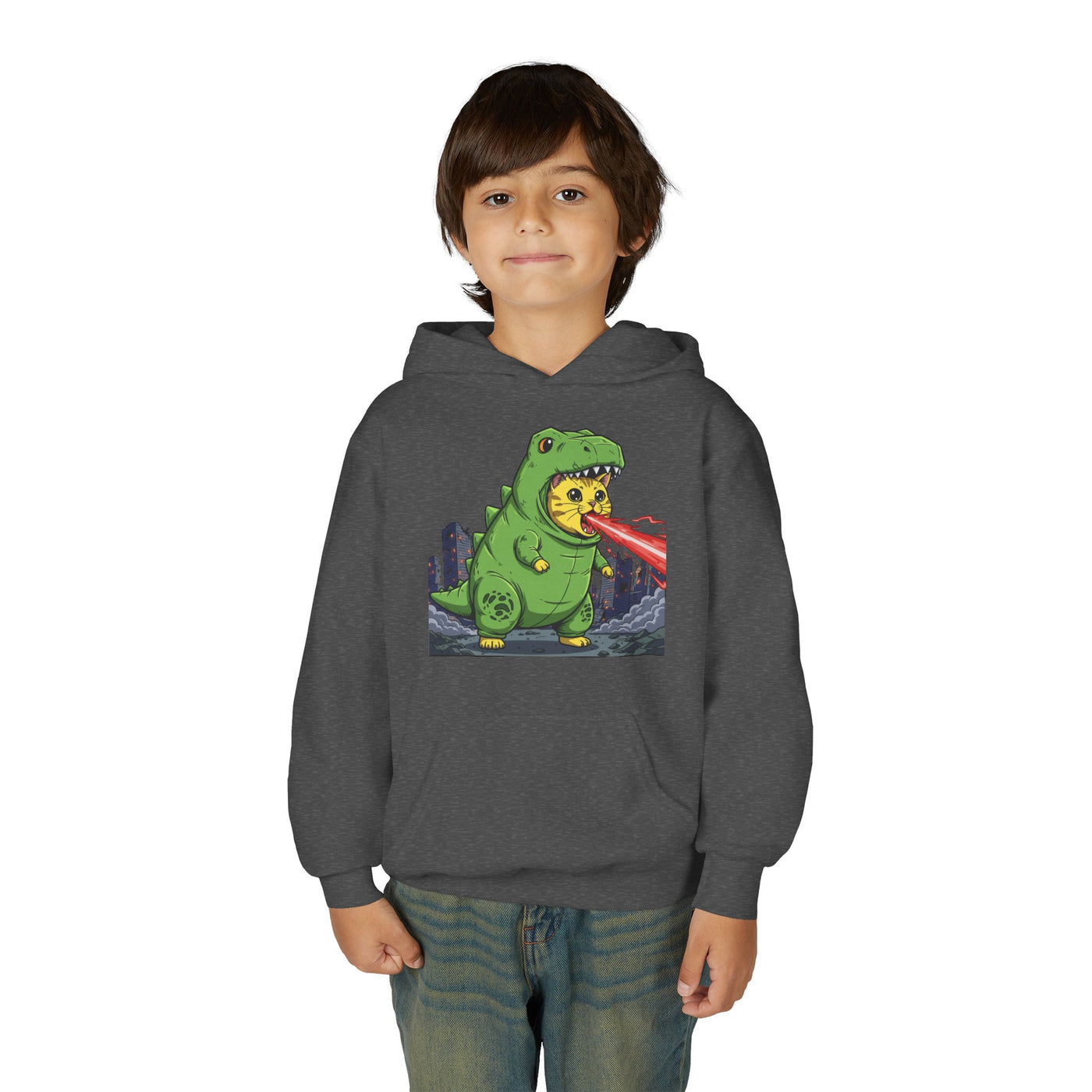 Cat cosplay Godzilla style 4 Unisex Kids Hoodie - Fun & Cozy Heavy Blend Sweatshirt with Cute Design