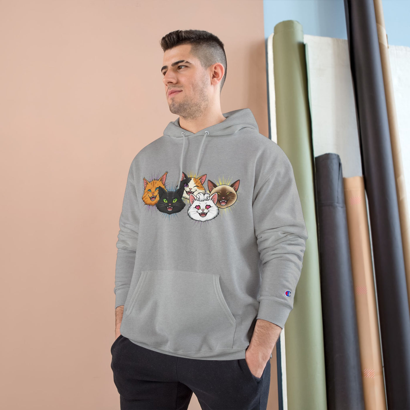 Playful Cat Champion Unisex Hoodie | Cozy Cat Lover Pullover, Pet Themed Gift, Cute Animal Apparel, Perfect for Cat Days