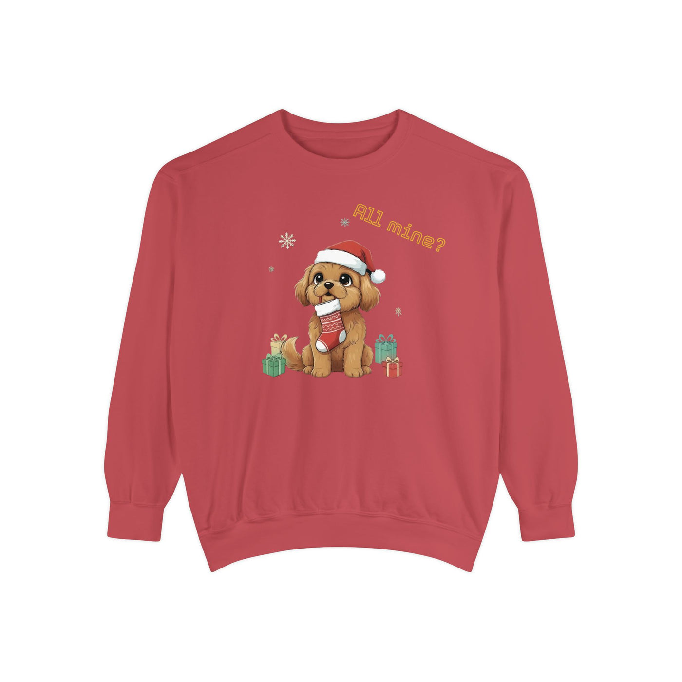 Cute Puppy waiting for Christmas presents style 8 Cozy Graphic Unisex Crewneck Sweatshirt