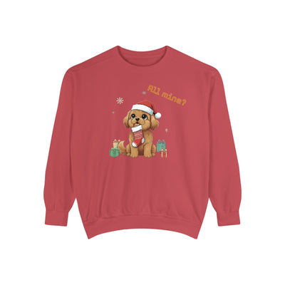 Cute Puppy waiting for Christmas presents style 8 Cozy Graphic Unisex Crewneck Sweatshirt