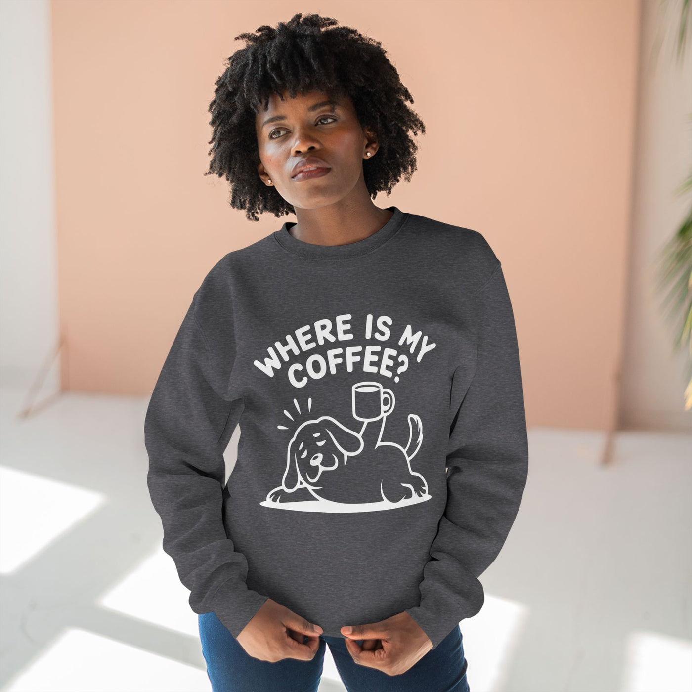 "Where is my coffee?" Dog Outline style 2 Unisex Crewneck Sweatshirt