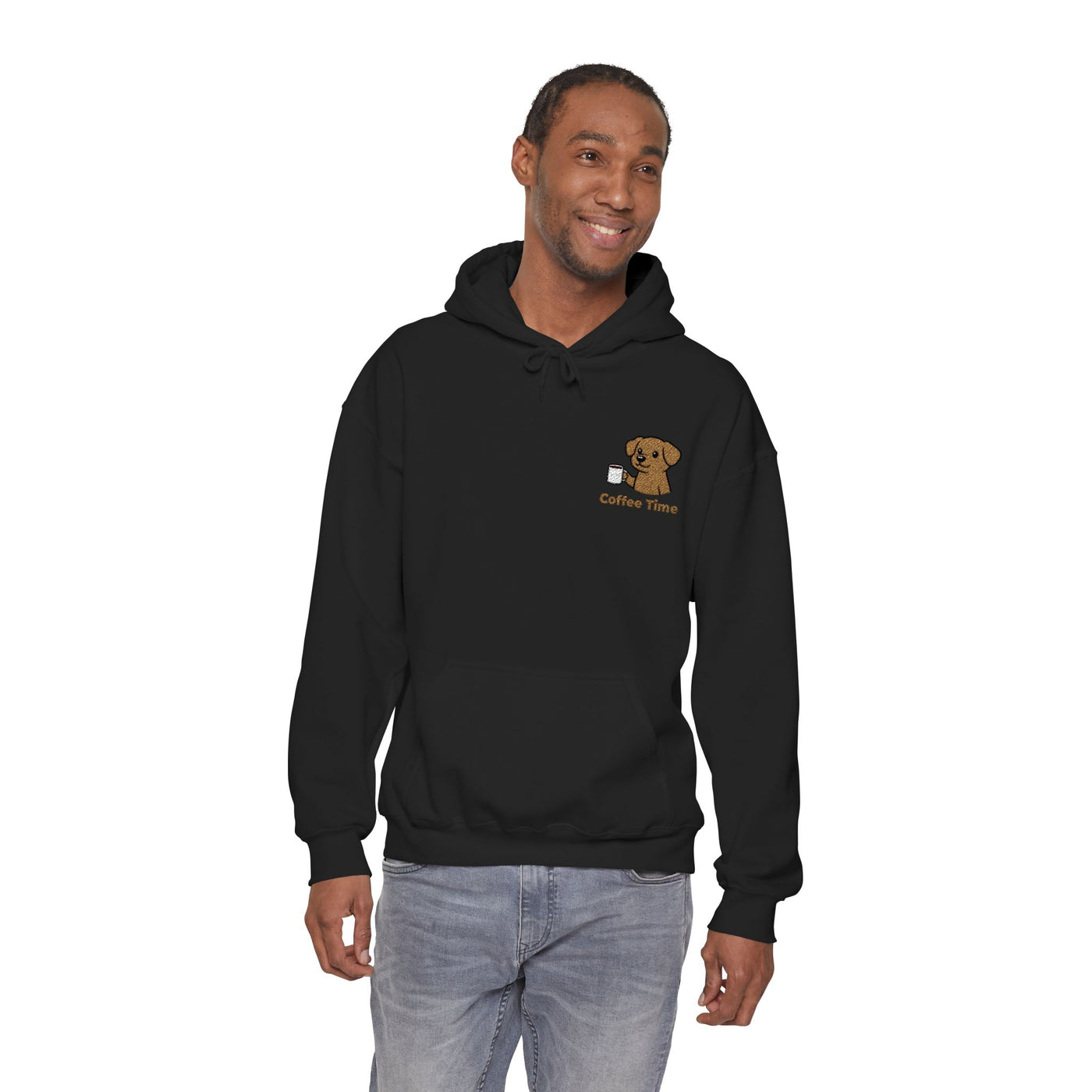 Coffee Time Dog Embroidered style 2 Unisex Pullover Hoodie