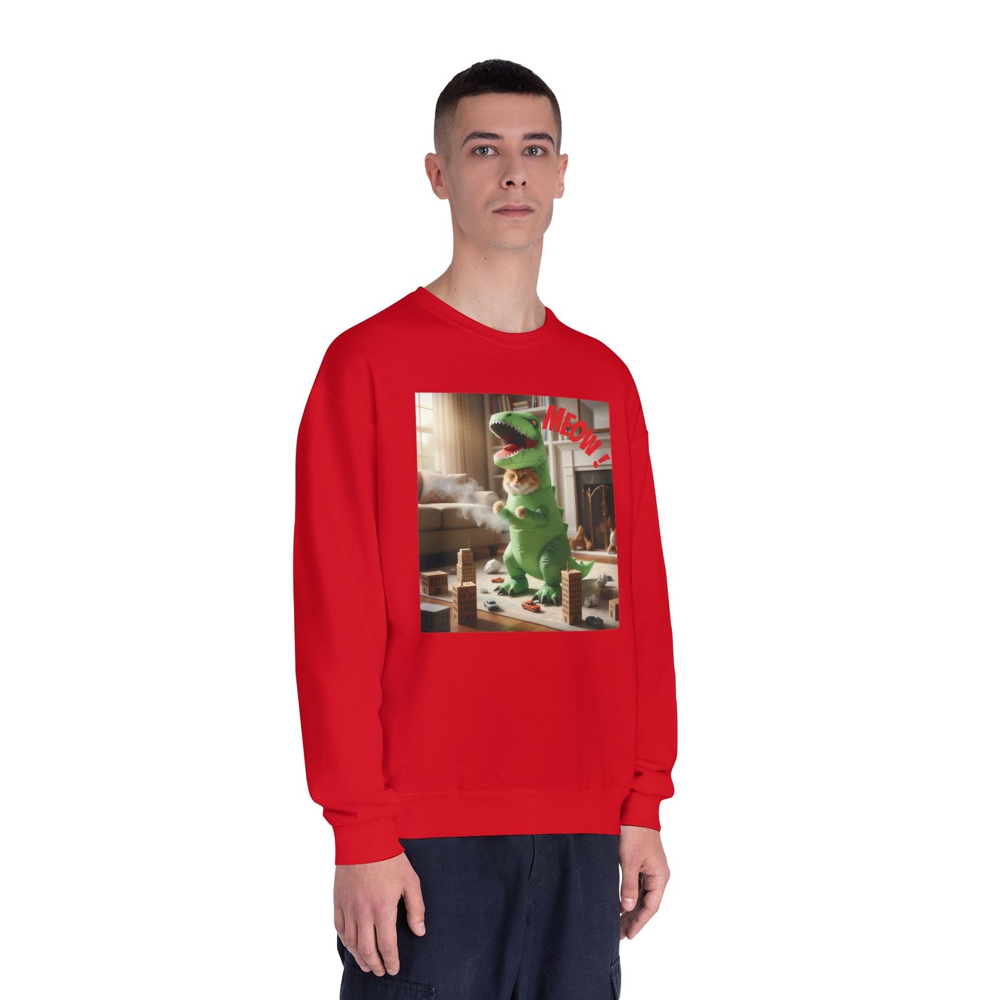 Tyrannosaurus Cat at home Unisex NuBlend Crewneck Sweatshirt