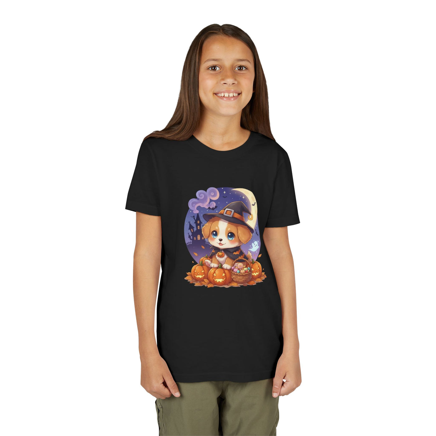 Halloween cute puppy anime style 5 Youth Tee, Short Sleeve T-Shirt, Kids Halloween Apparel, Cute Dog Tee, Fall Outfit for Children