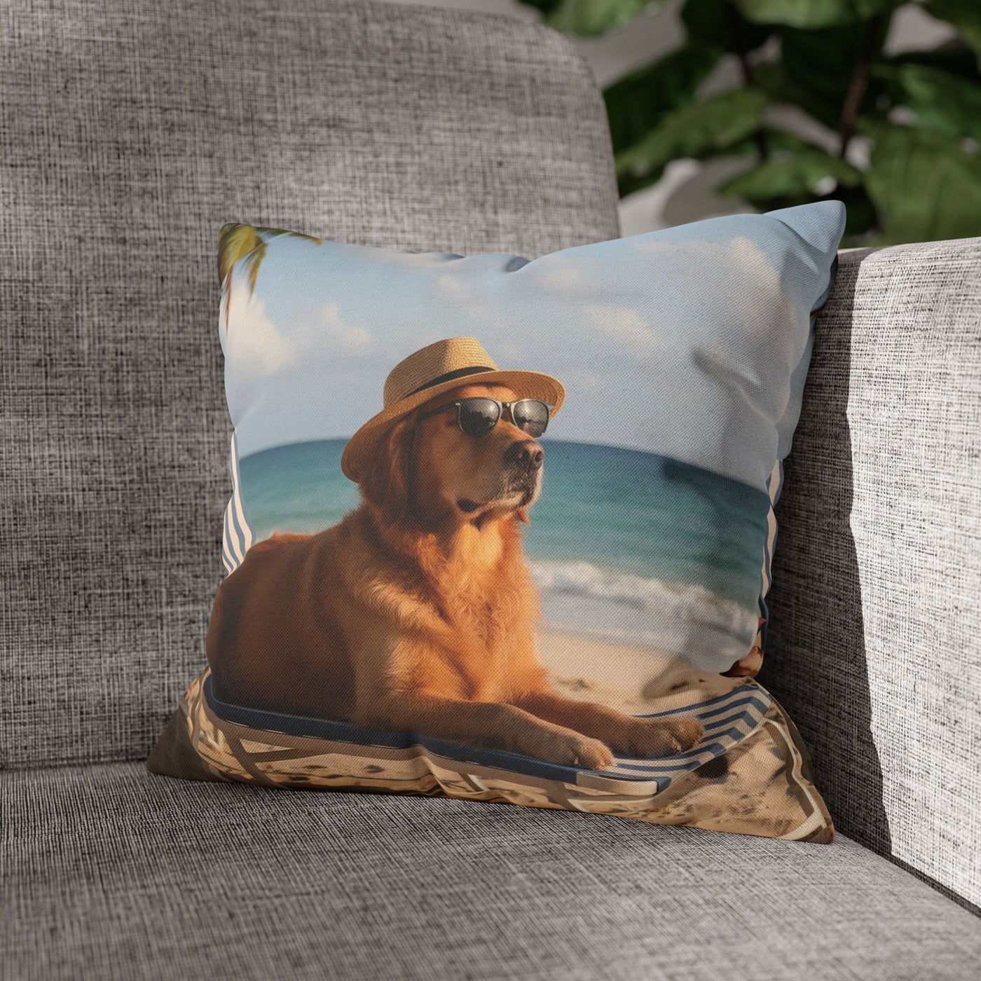 Relaxing Dog Beach Pillowcase - Cozy Spun Polyester Decorative Pillowcase for Dog Lovers