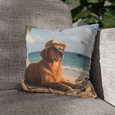 Relaxing Dog Beach Pillowcase - Cozy Spun Polyester Decorative Pillowcase for Dog Lovers