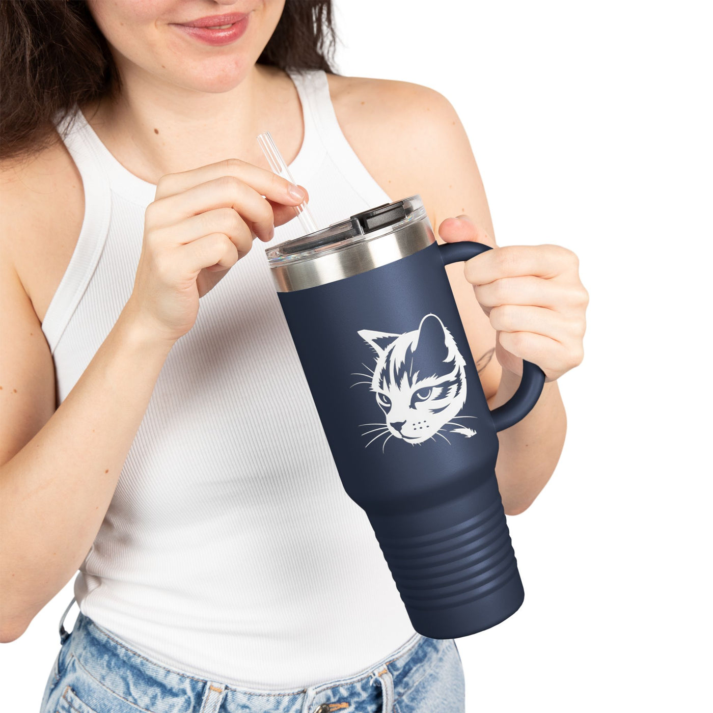 Cat Lover's Insulated Travel Mug, 40oz - Perfect for Coffee, Tea, Gifts for Pet Owners, Cat-Themed Drinkware, Valentine's Day, Birthday