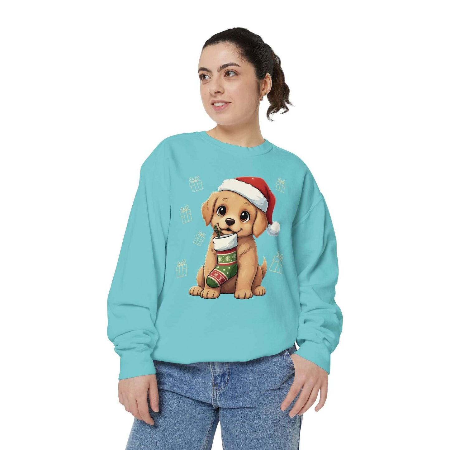 Puppy wait for Christmas presents Unisex Crewneck Sweatshirt style 4