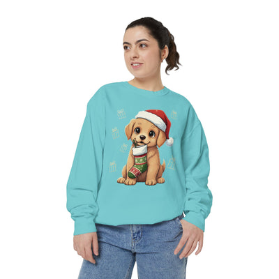 Cute Puppy waiting for Christmas presents style 4 Cozy Graphic Unisex Crewneck Sweatshirt