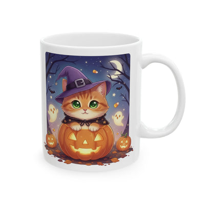 Halloween Themed style 2 Ceramic Mug, Cozy Fall Coffee Cup, Ghosts & Pumpkins Design, Seasonal Gift, Spooky Mug for Halloween Celebrations