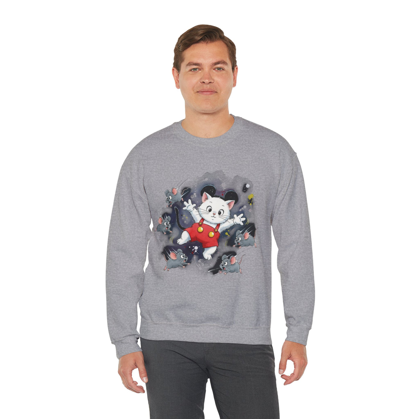 Watercolor painting style 2 Men & Women Cute Cat Pile Crewneck Sweatshirt