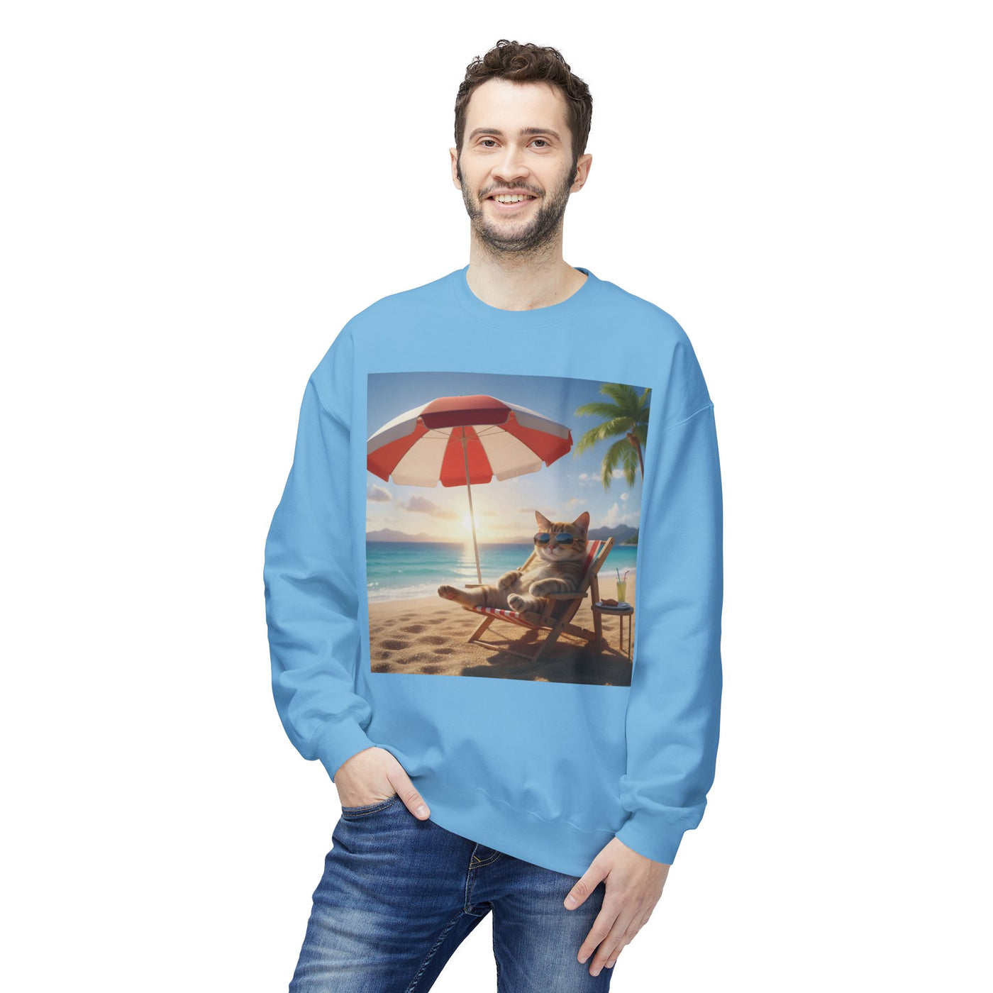 Beach Vibes Cat Crewneck Sweatshirt