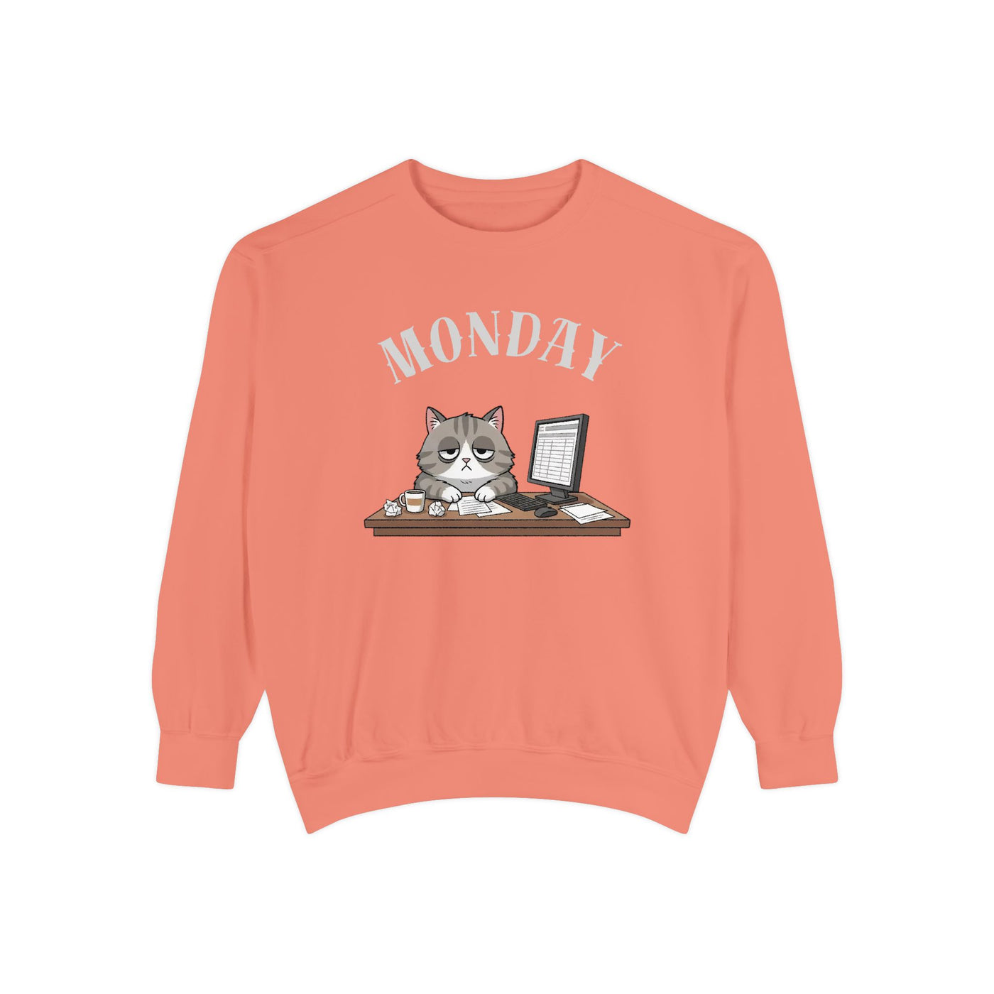 Monday Face Cat Stares Blankly Unisex Crewneck Sweatshirt style 5