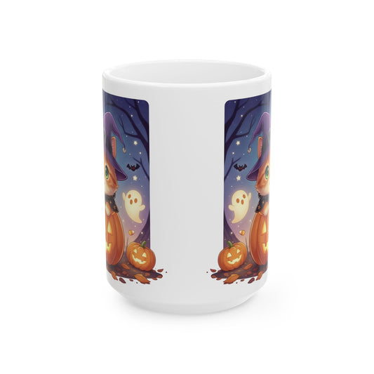 Halloween Themed style 2 Ceramic Mug, Cozy Fall Coffee Cup, Ghosts & Pumpkins Design, Seasonal Gift, Spooky Mug for Halloween Celebrations