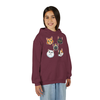 Cute Cat Heads Unisex Youth Hoodie, Fun Pet Lover Sweater, Kids Gift, Animal Lover Apparel, Perfect for Birthdays & Holidays
