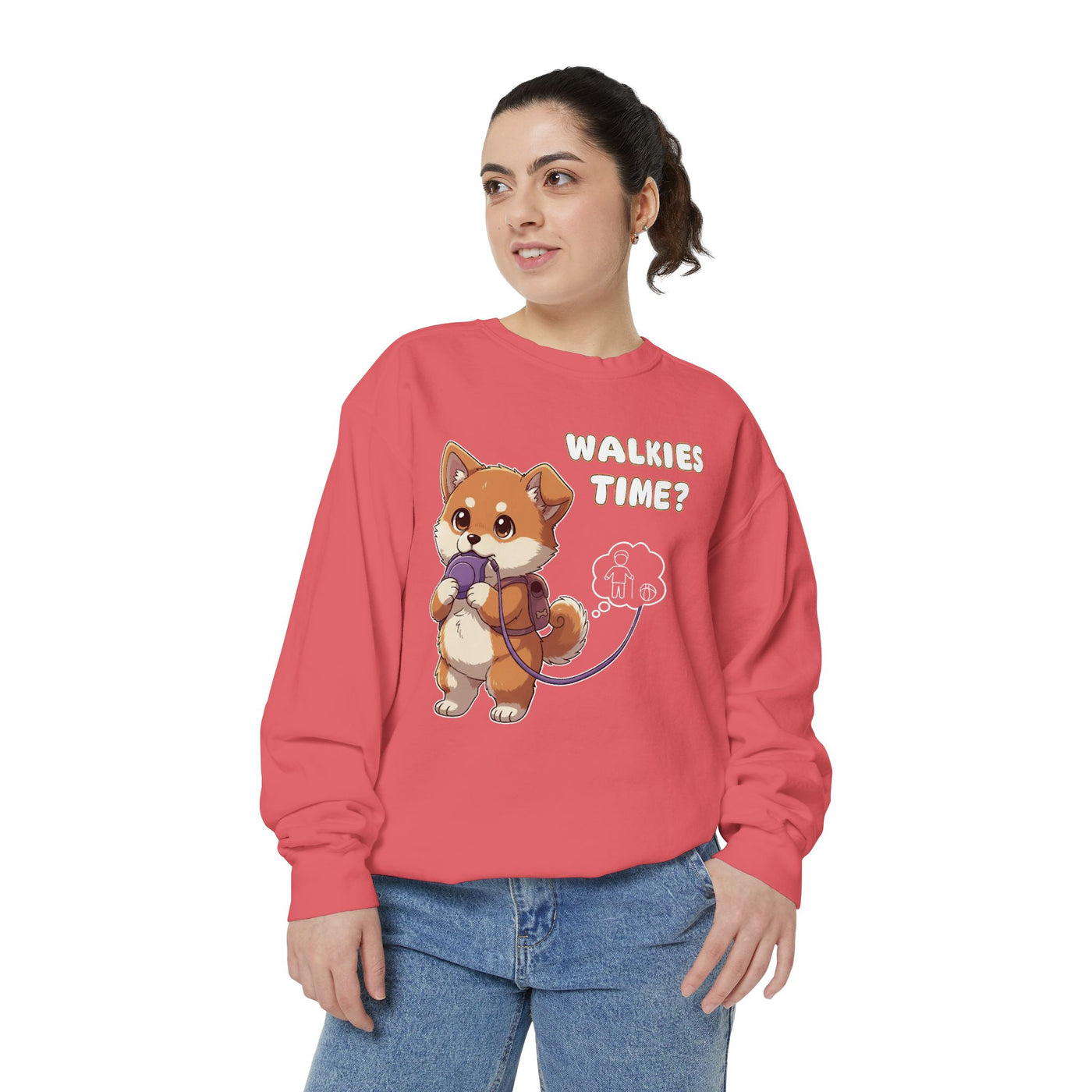 Cute Dog Walk Time style 3 Cozy Graphic Unisex Crewneck Sweatshirt