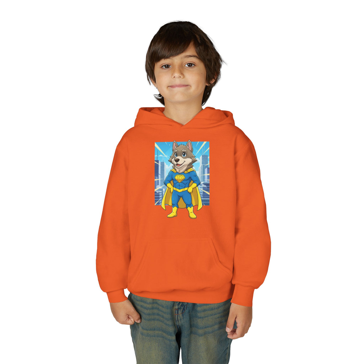Dog cosplay Superman style 1 Unisex Kids Hoodie - Fun & Cozy Heavy Blend Sweatshirt with Cute Design