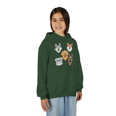 Cute Dog Heads Unisex Youth Hoodie, Fun Pet Lover Sweater, Kids Gift, Animal Lover Apparel, Perfect for Birthdays & Holidays