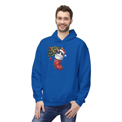 Kitten hiding in Christmas stocking Unisex Fleece Hoodie style 1