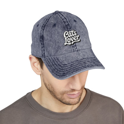 Cats Lover Vintage Embroidered Cap Dad Hat Grey Words