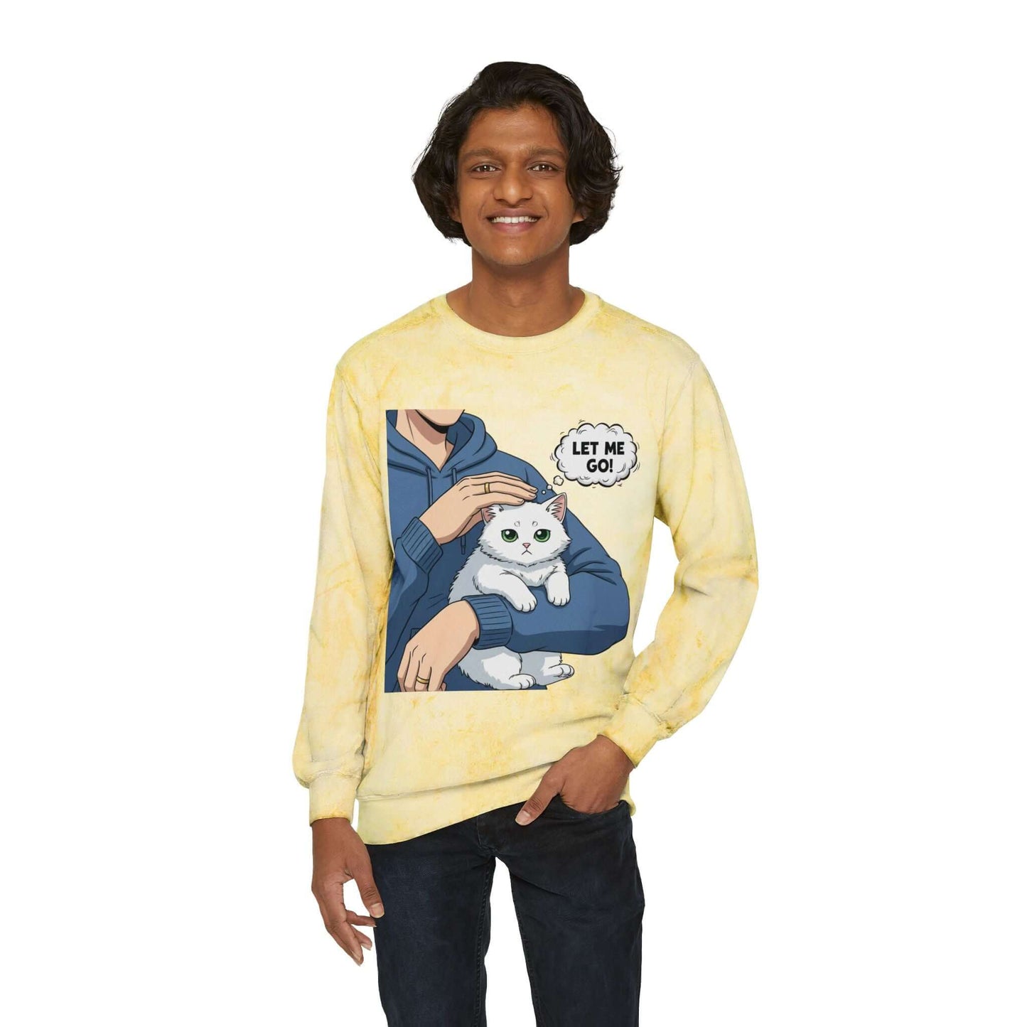Let Me Go Cat Cozy Crewneck Sweatshirt Tie-Dye style 1