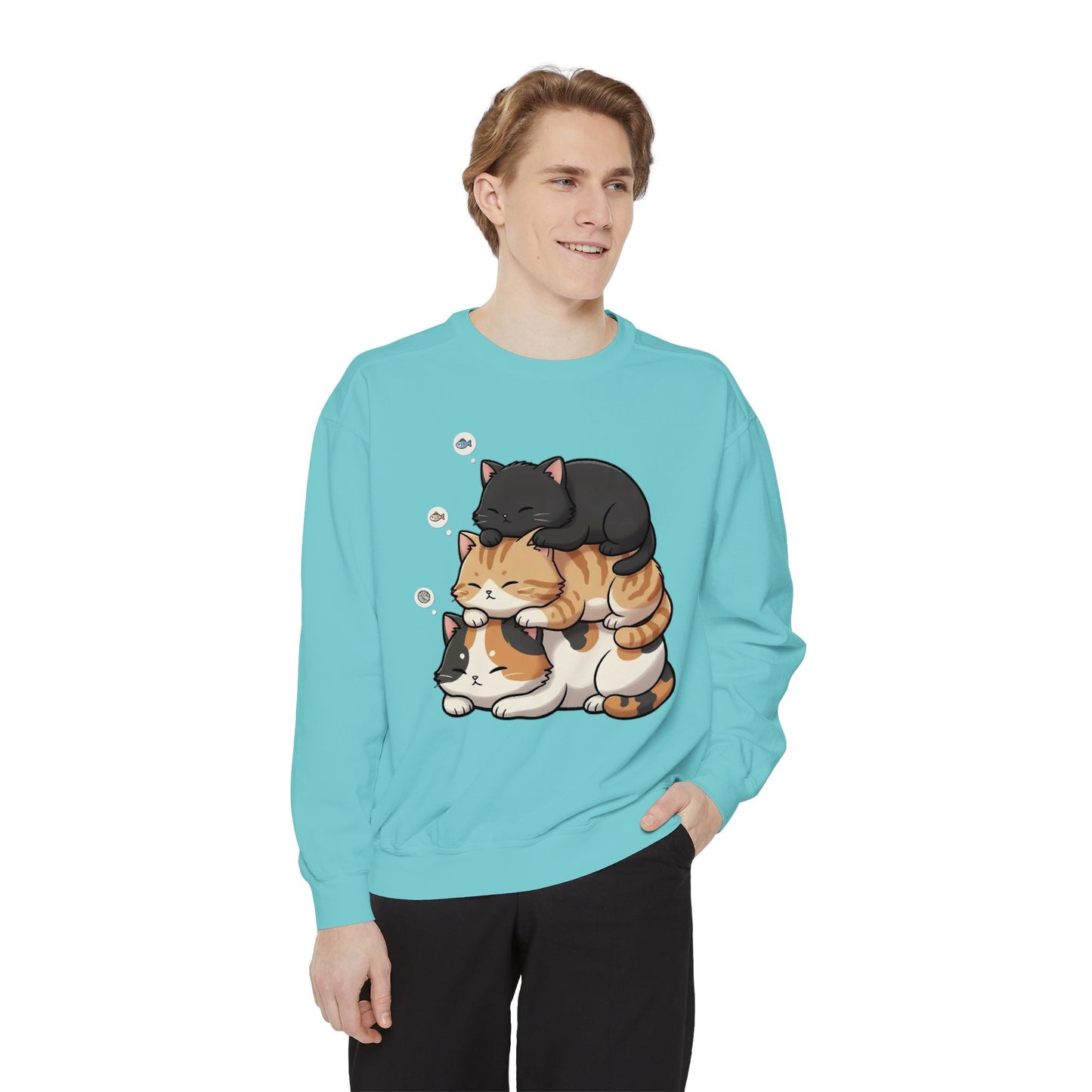 3 Cute Sleeping Cats Cozy Graphic Unisex Crewneck Sweatshirt style 8