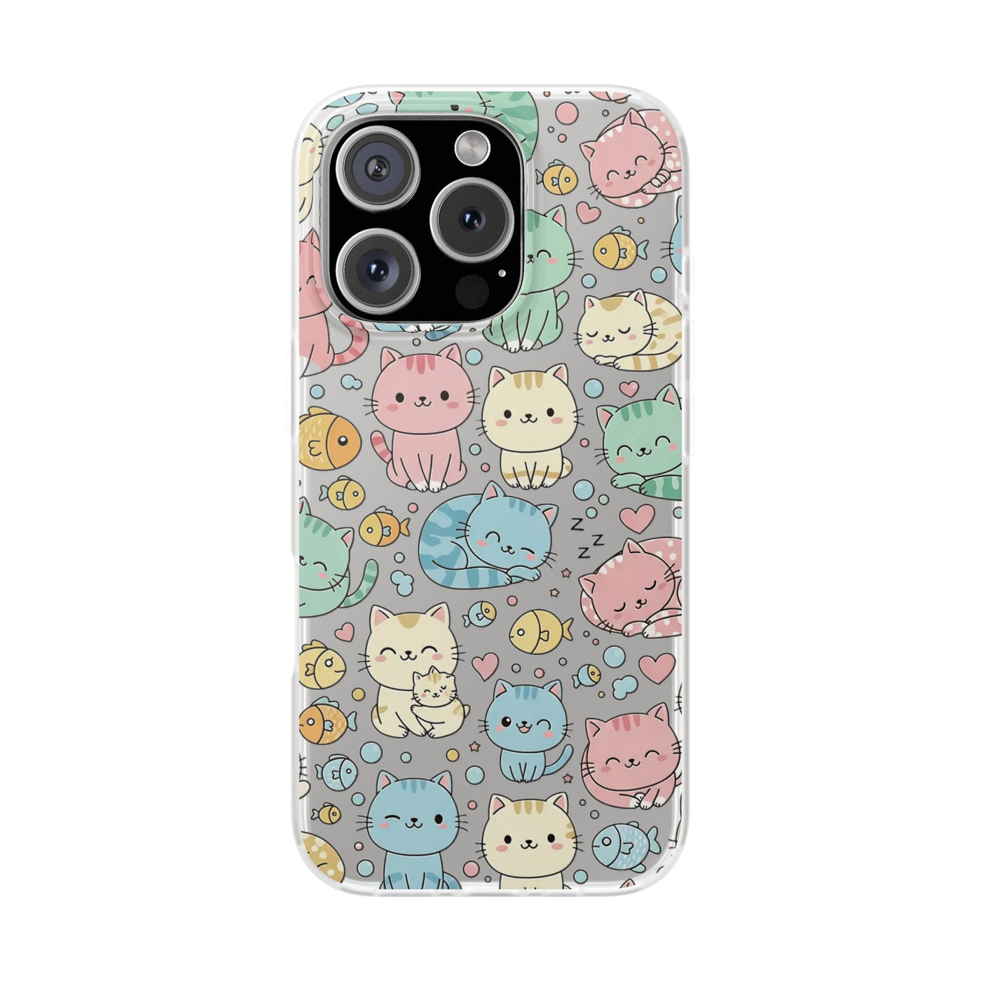 Kawaii Colorful Cat Pattern iPhone 15 / 16 / 17 series Flexi Case