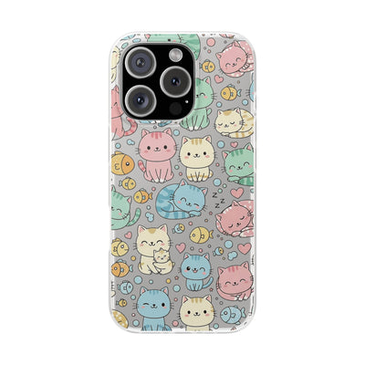 Kawaii Colorful Cat Pattern iPhone 15 / 16 / 17 series Flexi Case