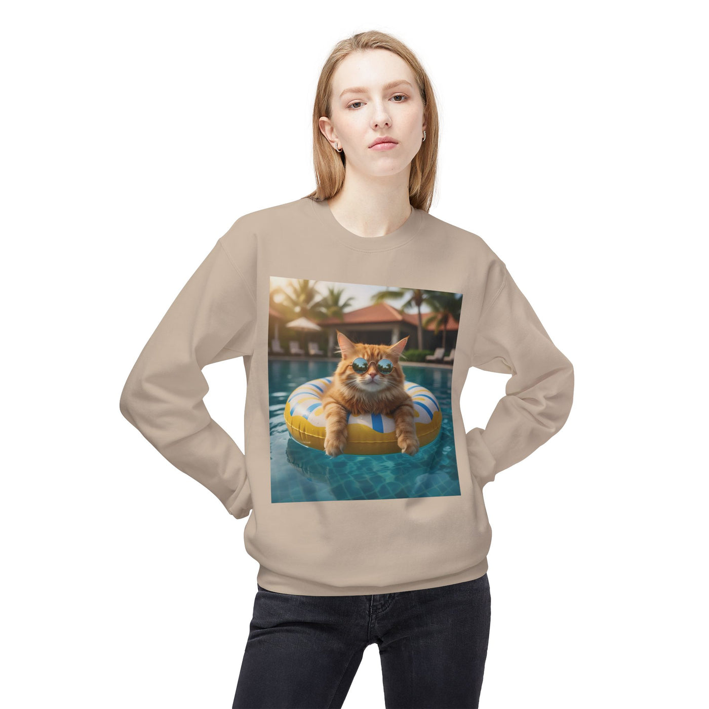 Swimming Pool Vibes Cat Crewneck Sweatshirt